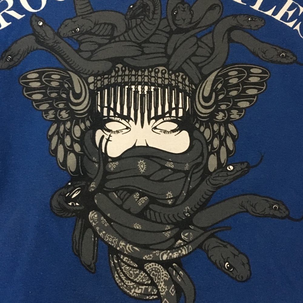 Crooks and Castles T-Shirt Medusa Paisley Bandana Blue Large